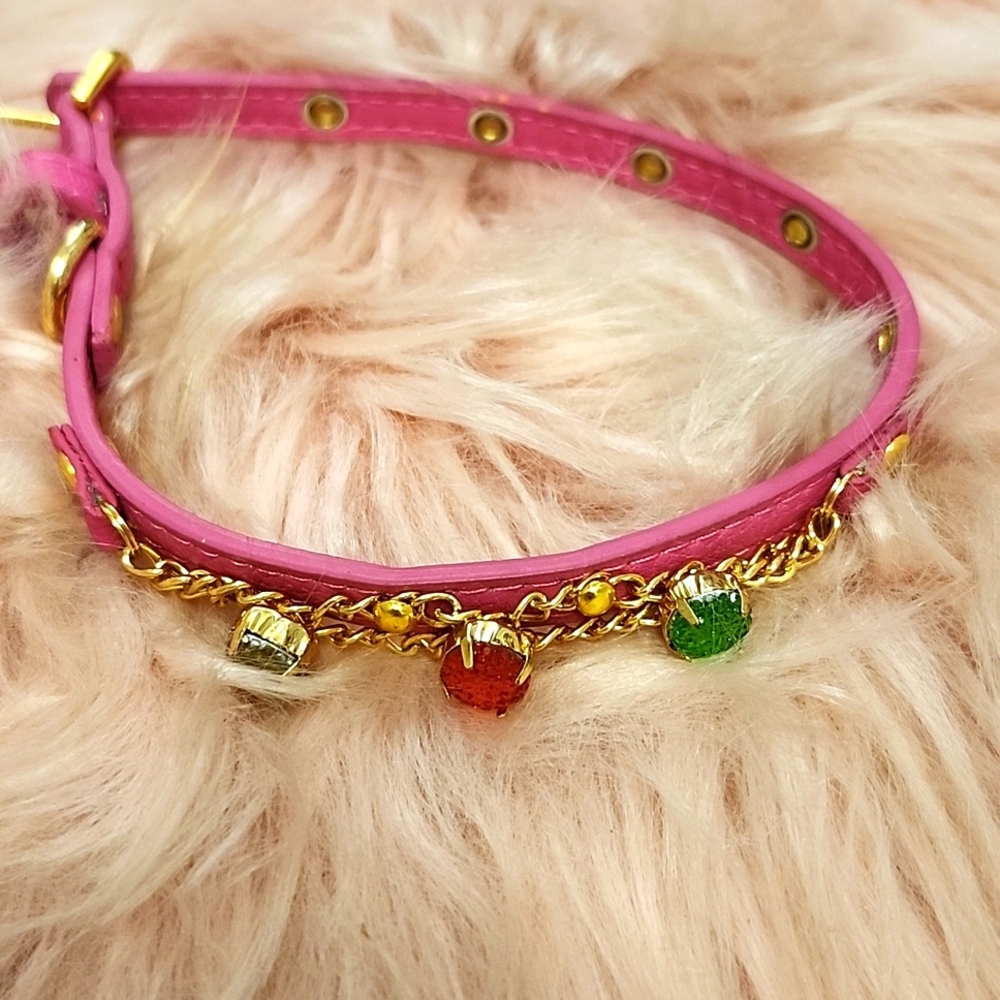 Brand New Cat/Dog Collar W/Colorful Rhinestones & Gold Chain Accent-S